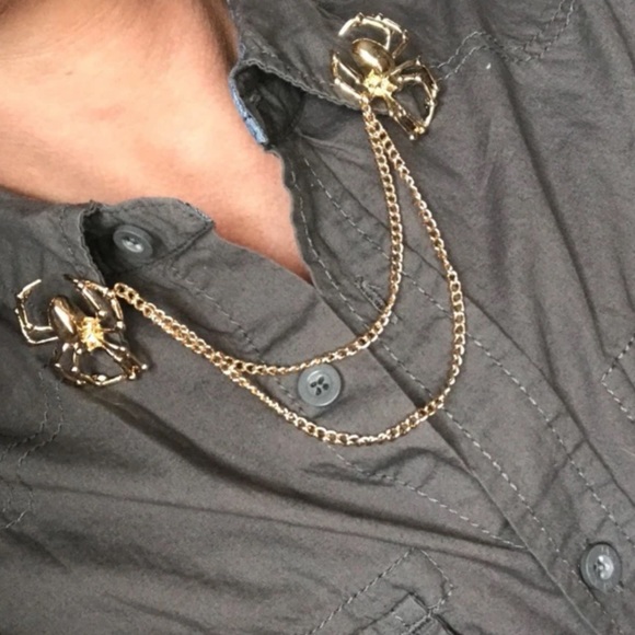 🕷 Awesome Double Metallic Spider Collar Cascading Tassel Chains Brooch Pins 🕷 - Picture 12 of 13